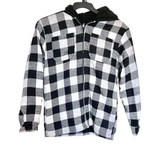 Street Rules Co Boys Jacket 14/16  Sherpa Lined Hooded Plaid Back To School - Picture 2 of 14